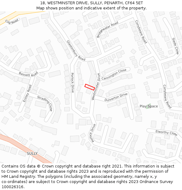 18, WESTMINSTER DRIVE, SULLY, PENARTH, CF64 5ET: Location map and indicative extent of plot