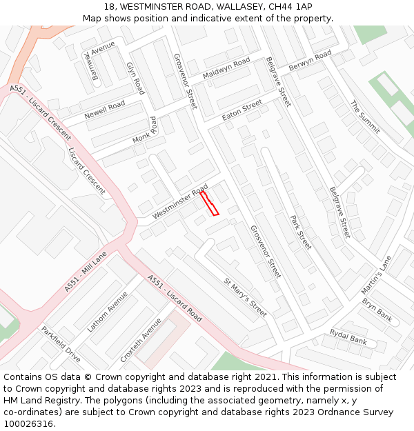 18, WESTMINSTER ROAD, WALLASEY, CH44 1AP: Location map and indicative extent of plot