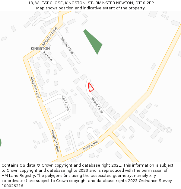 18, WHEAT CLOSE, KINGSTON, STURMINSTER NEWTON, DT10 2EP: Location map and indicative extent of plot