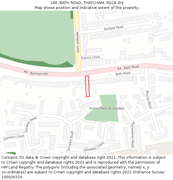 180, BATH ROAD, THATCHAM, RG18 3HJ: Location map and indicative extent of plot