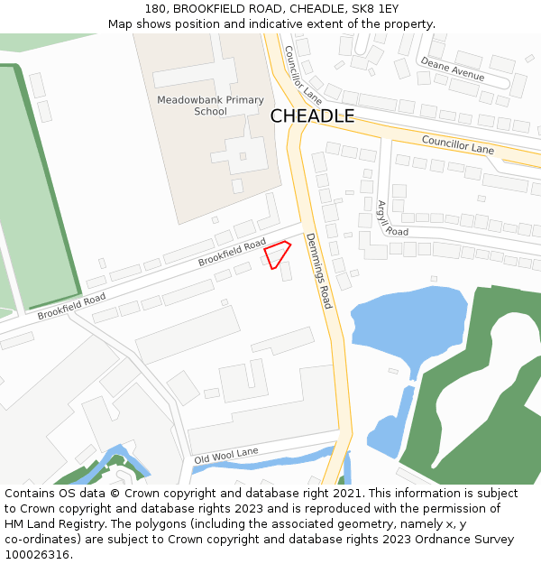 180, BROOKFIELD ROAD, CHEADLE, SK8 1EY: Location map and indicative extent of plot