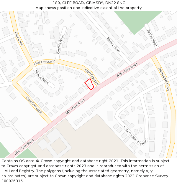 180, CLEE ROAD, GRIMSBY, DN32 8NG: Location map and indicative extent of plot