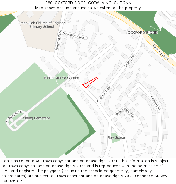 180, OCKFORD RIDGE, GODALMING, GU7 2NN: Location map and indicative extent of plot