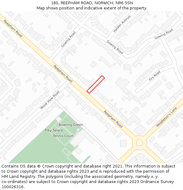 180, REEPHAM ROAD, NORWICH, NR6 5SN: Location map and indicative extent of plot