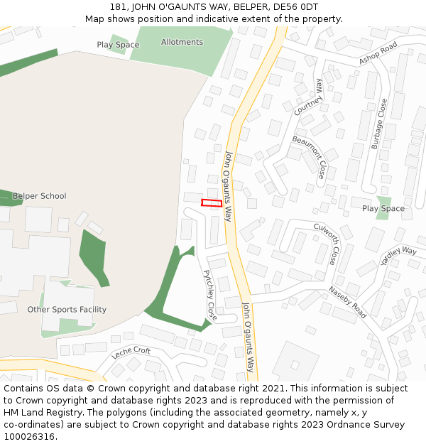 181, JOHN O'GAUNTS WAY, BELPER, DE56 0DT: Location map and indicative extent of plot