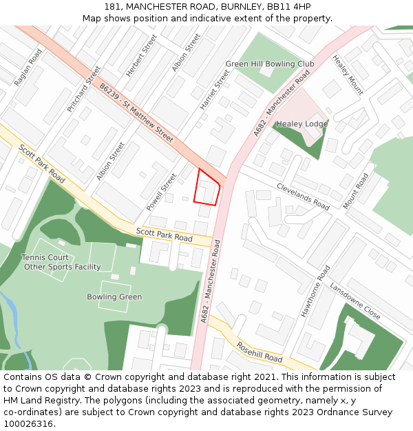 181, MANCHESTER ROAD, BURNLEY, BB11 4HP: Location map and indicative extent of plot