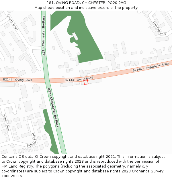 181, OVING ROAD, CHICHESTER, PO20 2AG: Location map and indicative extent of plot