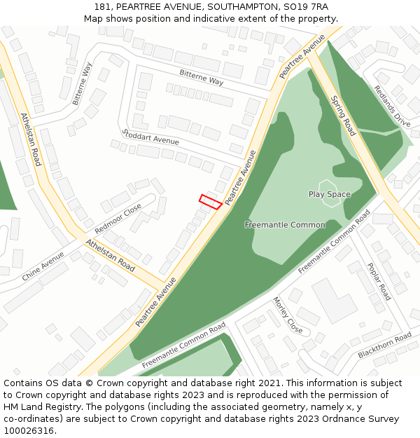 181, PEARTREE AVENUE, SOUTHAMPTON, SO19 7RA: Location map and indicative extent of plot