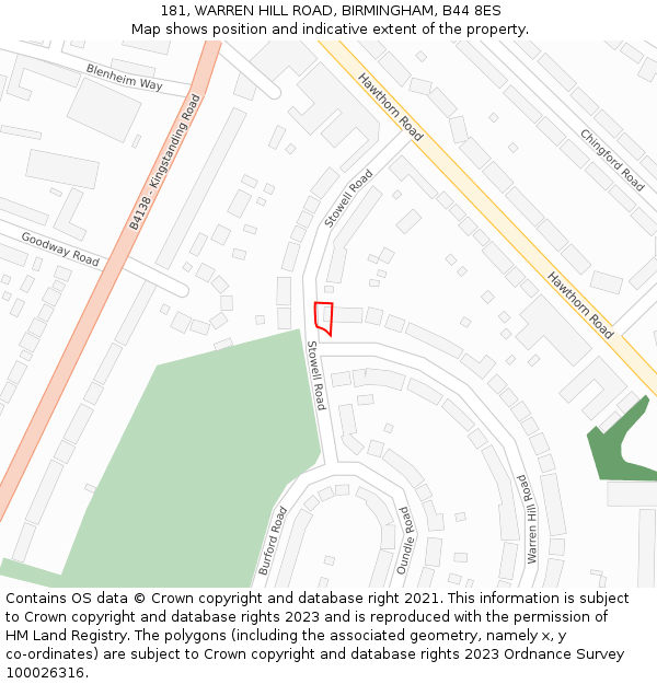 181, WARREN HILL ROAD, BIRMINGHAM, B44 8ES: Location map and indicative extent of plot