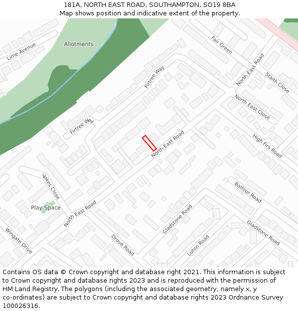 181A, NORTH EAST ROAD, SOUTHAMPTON, SO19 8BA: Location map and indicative extent of plot