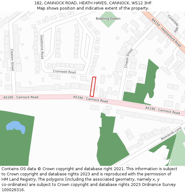 182, CANNOCK ROAD, HEATH HAYES, CANNOCK, WS12 3HF: Location map and indicative extent of plot