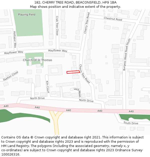 182, CHERRY TREE ROAD, BEACONSFIELD, HP9 1BA: Location map and indicative extent of plot