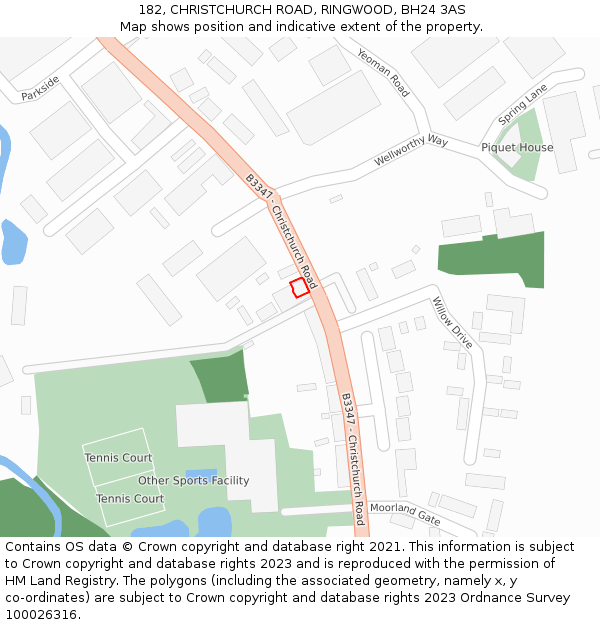 182, CHRISTCHURCH ROAD, RINGWOOD, BH24 3AS: Location map and indicative extent of plot