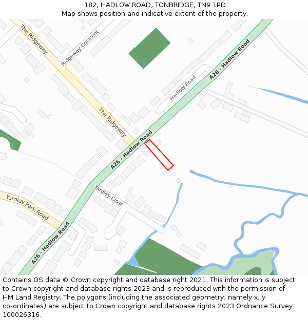 182, HADLOW ROAD, TONBRIDGE, TN9 1PD: Location map and indicative extent of plot