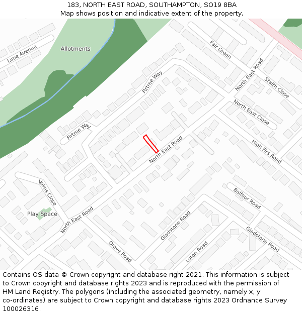 183, NORTH EAST ROAD, SOUTHAMPTON, SO19 8BA: Location map and indicative extent of plot