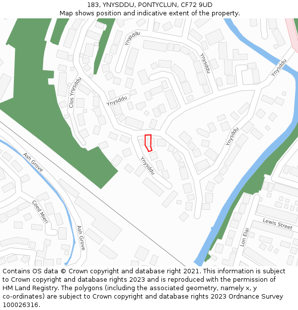 183, YNYSDDU, PONTYCLUN, CF72 9UD: Location map and indicative extent of plot