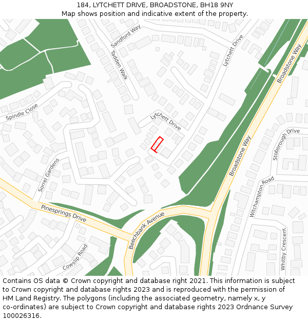184, LYTCHETT DRIVE, BROADSTONE, BH18 9NY: Location map and indicative extent of plot