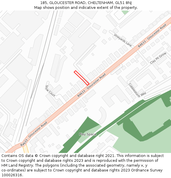 185, GLOUCESTER ROAD, CHELTENHAM, GL51 8NJ: Location map and indicative extent of plot