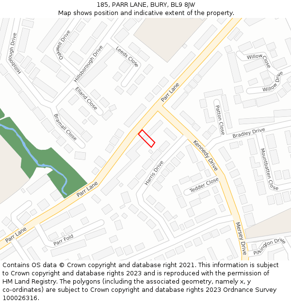 185, PARR LANE, BURY, BL9 8JW: Location map and indicative extent of plot