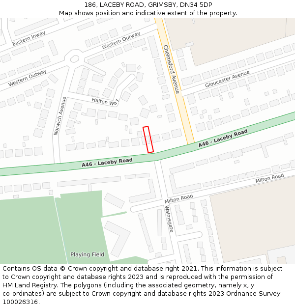 186, LACEBY ROAD, GRIMSBY, DN34 5DP: Location map and indicative extent of plot