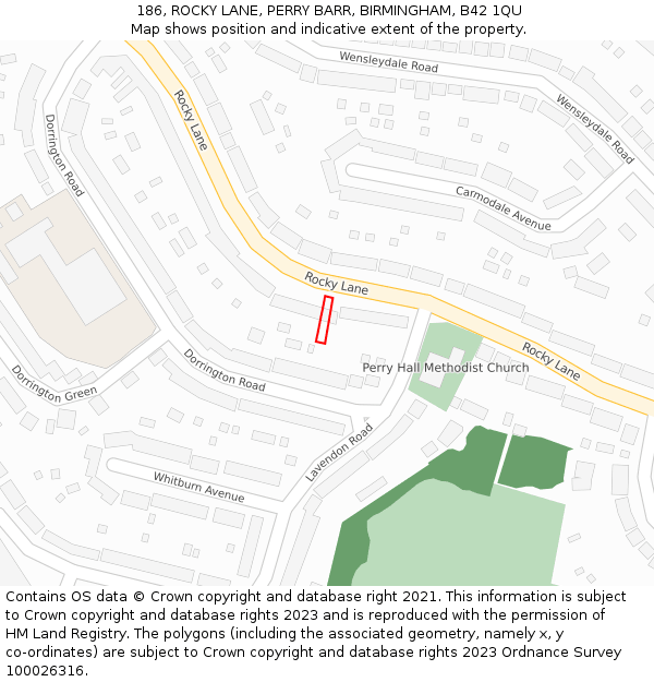 186, ROCKY LANE, PERRY BARR, BIRMINGHAM, B42 1QU: Location map and indicative extent of plot