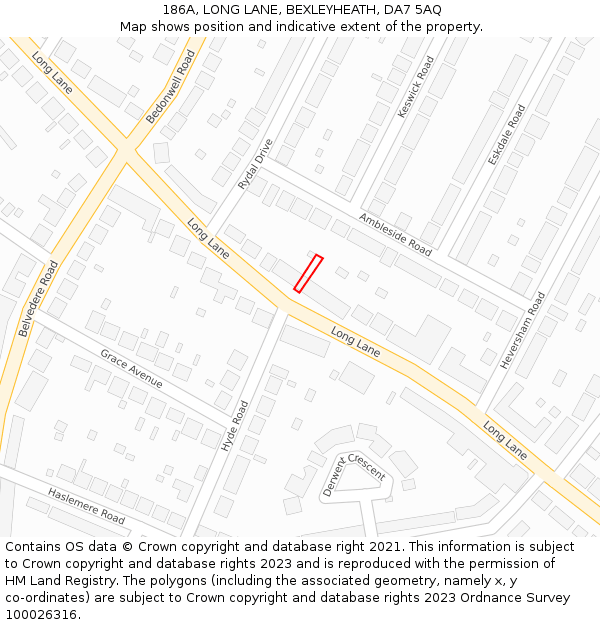 186A, LONG LANE, BEXLEYHEATH, DA7 5AQ: Location map and indicative extent of plot