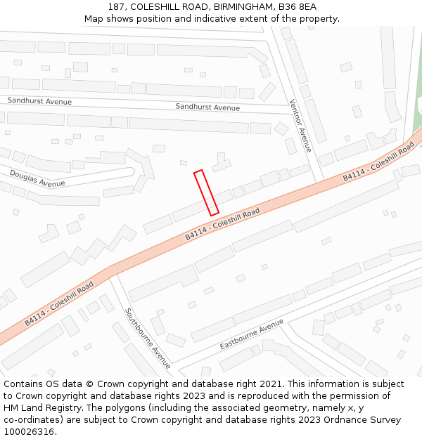 187, COLESHILL ROAD, BIRMINGHAM, B36 8EA: Location map and indicative extent of plot