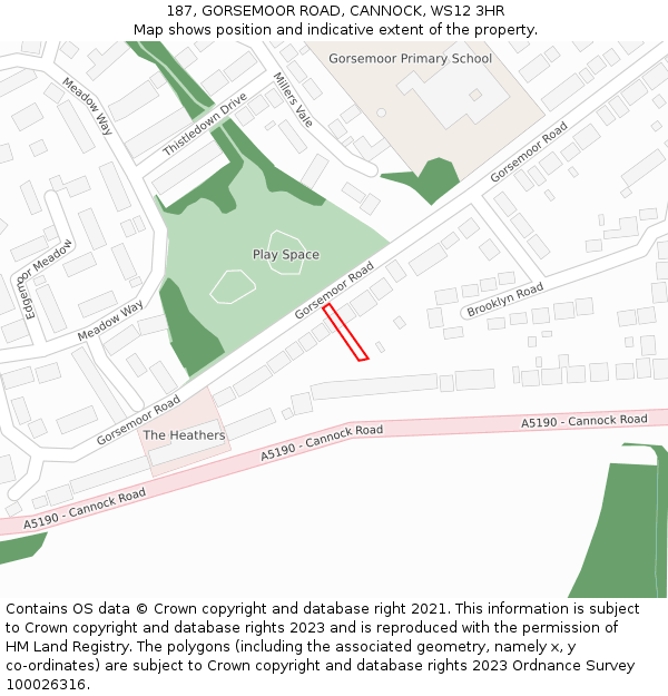 187, GORSEMOOR ROAD, CANNOCK, WS12 3HR: Location map and indicative extent of plot