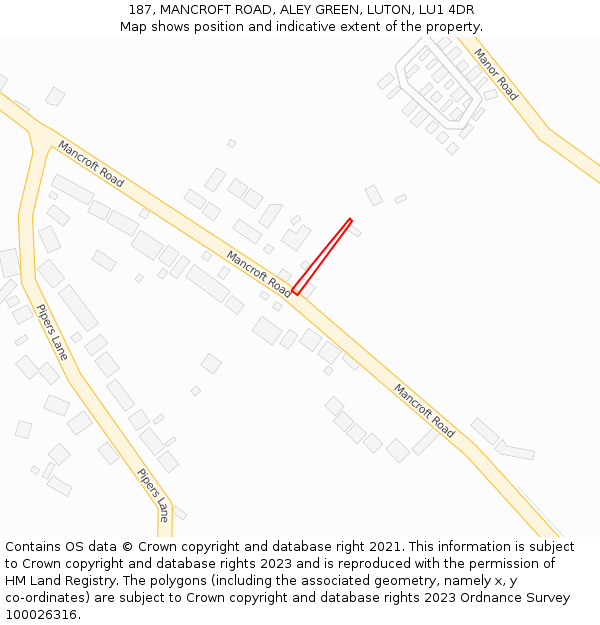 187, MANCROFT ROAD, ALEY GREEN, LUTON, LU1 4DR: Location map and indicative extent of plot