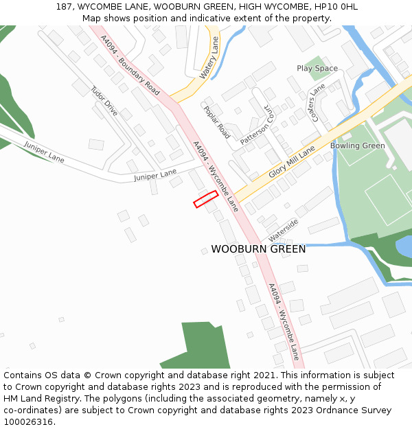 187, WYCOMBE LANE, WOOBURN GREEN, HIGH WYCOMBE, HP10 0HL: Location map and indicative extent of plot