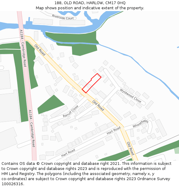 188, OLD ROAD, HARLOW, CM17 0HQ: Location map and indicative extent of plot