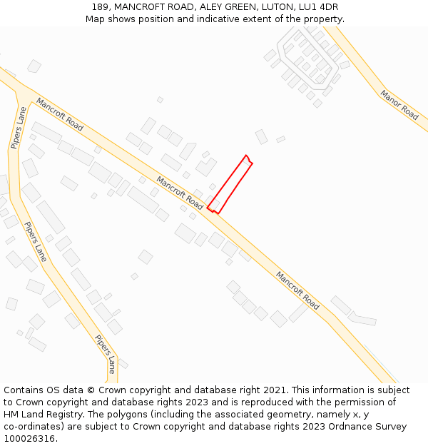 189, MANCROFT ROAD, ALEY GREEN, LUTON, LU1 4DR: Location map and indicative extent of plot