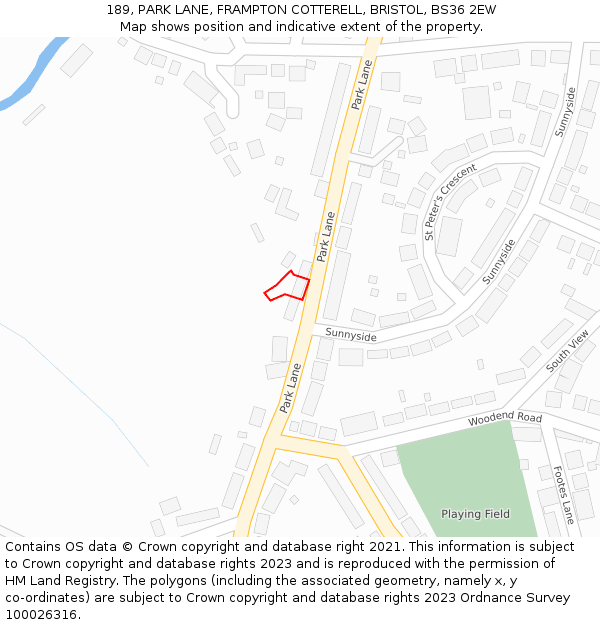 189, PARK LANE, FRAMPTON COTTERELL, BRISTOL, BS36 2EW: Location map and indicative extent of plot