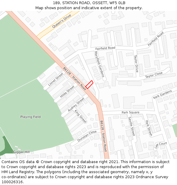 189, STATION ROAD, OSSETT, WF5 0LB: Location map and indicative extent of plot