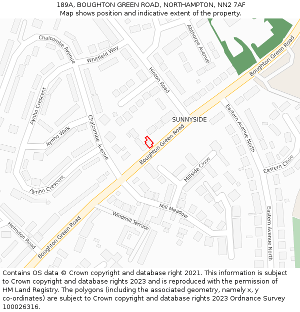 189A, BOUGHTON GREEN ROAD, NORTHAMPTON, NN2 7AF: Location map and indicative extent of plot