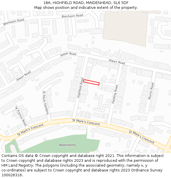 18A, HIGHFIELD ROAD, MAIDENHEAD, SL6 5DF: Location map and indicative extent of plot