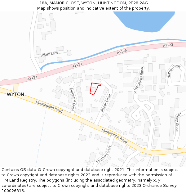 18A, MANOR CLOSE, WYTON, HUNTINGDON, PE28 2AG: Location map and indicative extent of plot