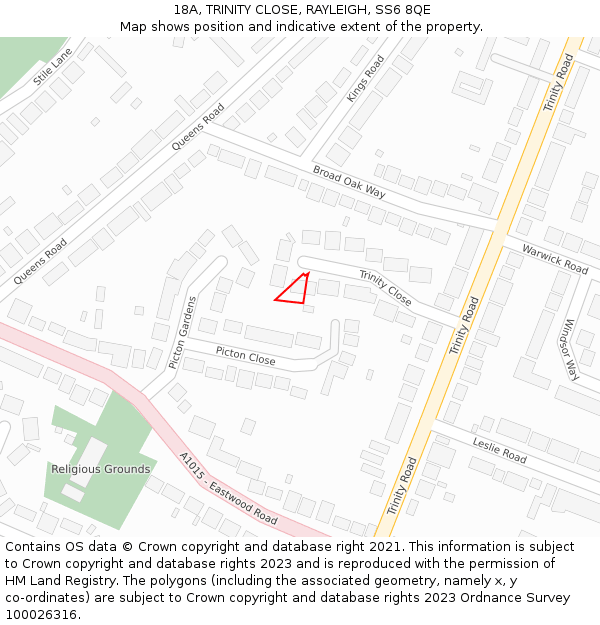 18A, TRINITY CLOSE, RAYLEIGH, SS6 8QE: Location map and indicative extent of plot