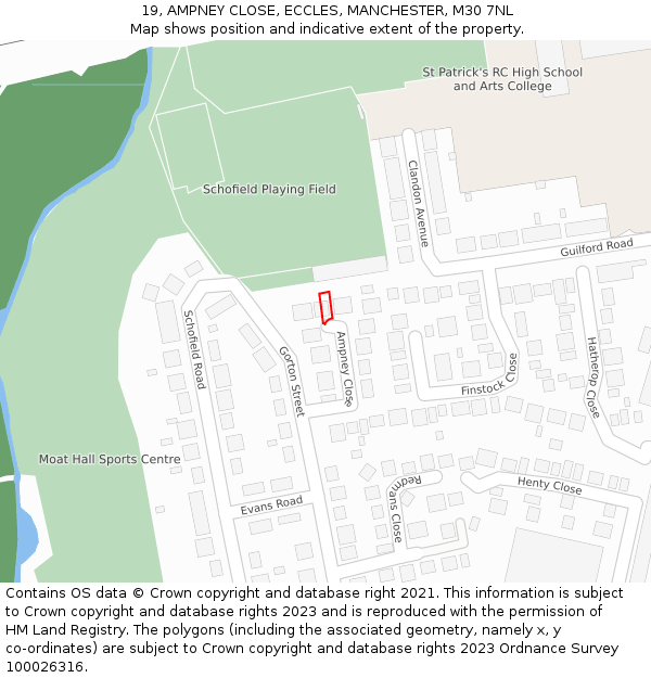 19, AMPNEY CLOSE, ECCLES, MANCHESTER, M30 7NL: Location map and indicative extent of plot