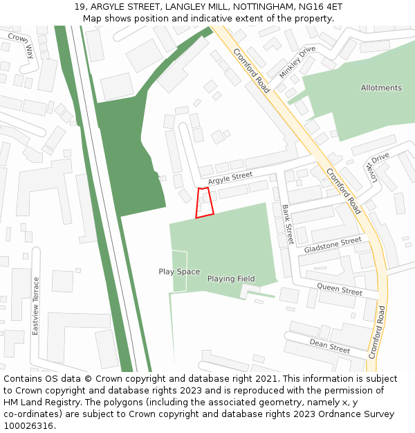 19, ARGYLE STREET, LANGLEY MILL, NOTTINGHAM, NG16 4ET: Location map and indicative extent of plot