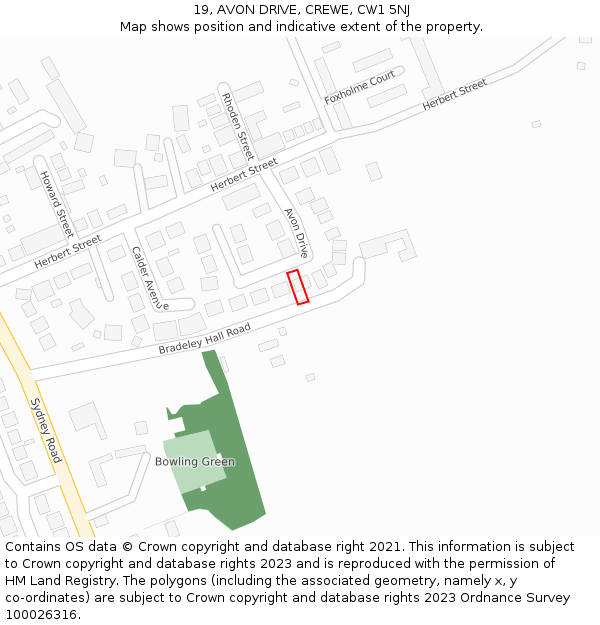 19, AVON DRIVE, CREWE, CW1 5NJ: Location map and indicative extent of plot