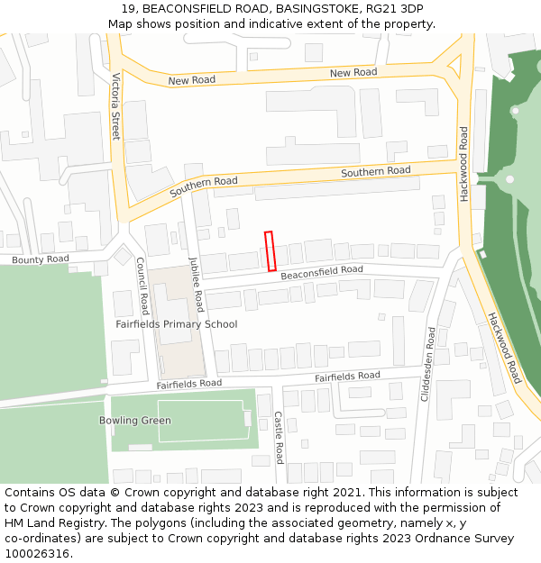 19, BEACONSFIELD ROAD, BASINGSTOKE, RG21 3DP: Location map and indicative extent of plot