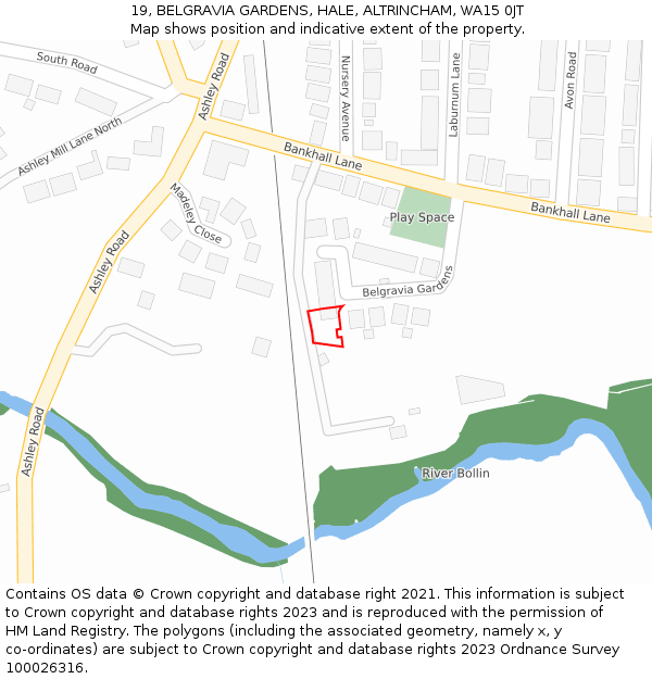 19, BELGRAVIA GARDENS, HALE, ALTRINCHAM, WA15 0JT: Location map and indicative extent of plot