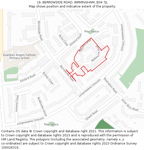 19, BERROWSIDE ROAD, BIRMINGHAM, B34 7JL: Location map and indicative extent of plot