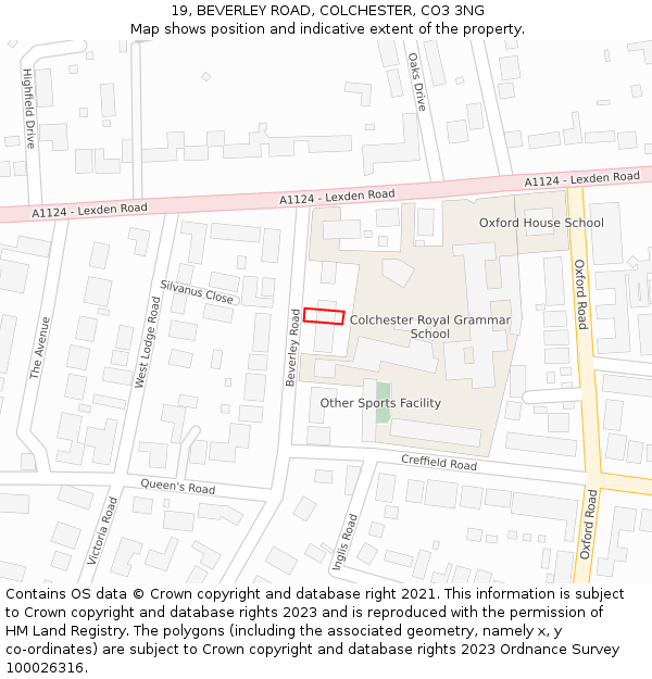 19, BEVERLEY ROAD, COLCHESTER, CO3 3NG: Location map and indicative extent of plot