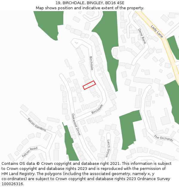 19, BIRCHDALE, BINGLEY, BD16 4SE: Location map and indicative extent of plot