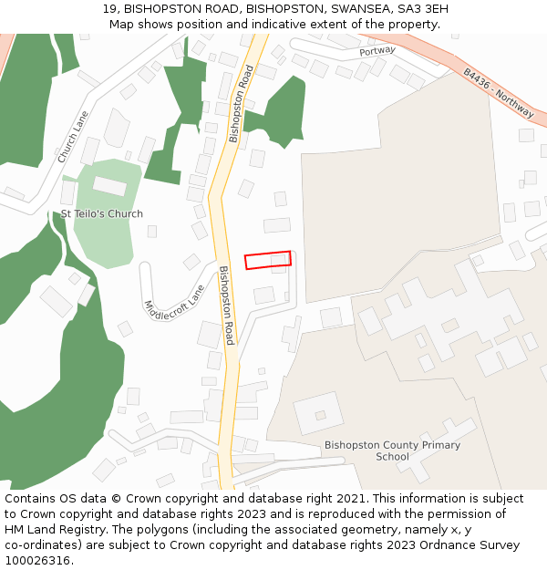 19, BISHOPSTON ROAD, BISHOPSTON, SWANSEA, SA3 3EH: Location map and indicative extent of plot