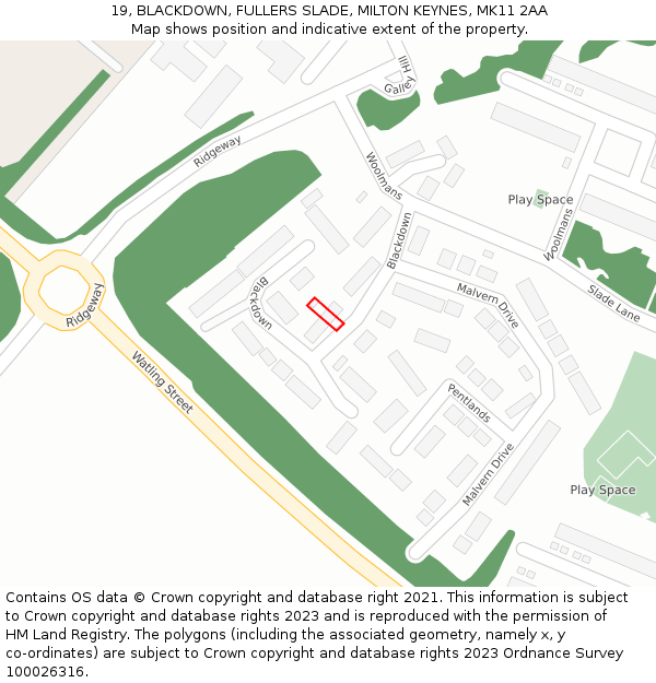 19, BLACKDOWN, FULLERS SLADE, MILTON KEYNES, MK11 2AA: Location map and indicative extent of plot