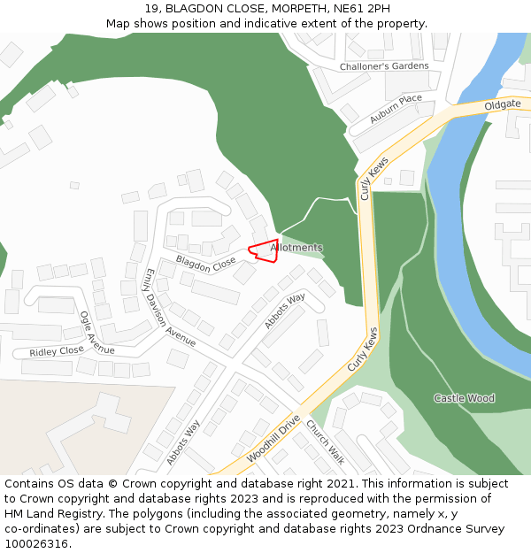 19, BLAGDON CLOSE, MORPETH, NE61 2PH: Location map and indicative extent of plot