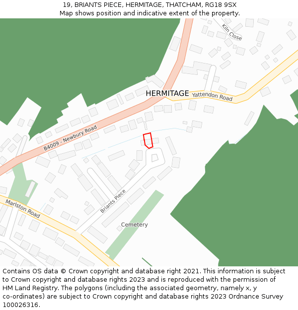 19, BRIANTS PIECE, HERMITAGE, THATCHAM, RG18 9SX: Location map and indicative extent of plot